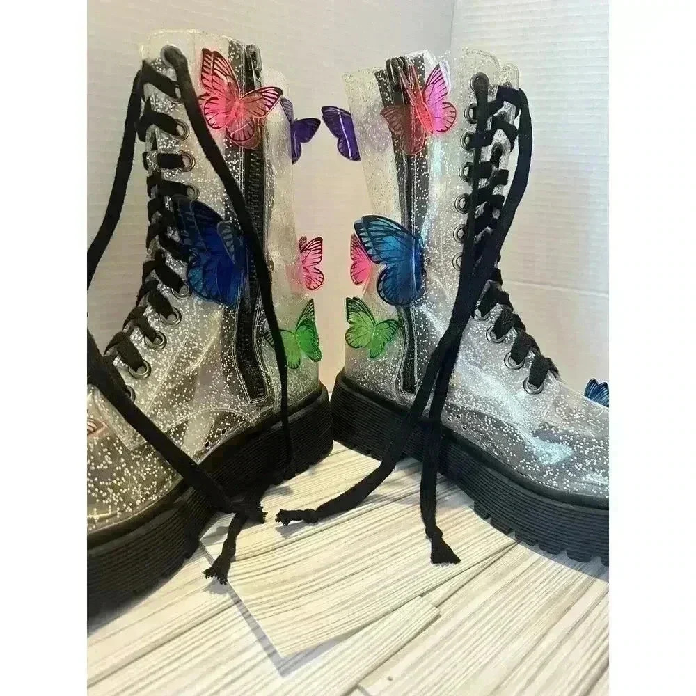 Dolls Kill Glitter Butterfly Platform Combat Boots - Multicolor - Picture 6 of 12